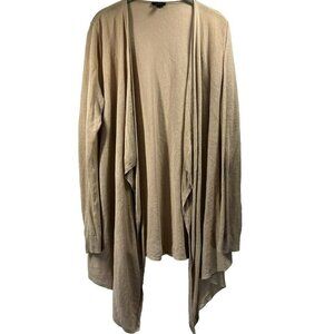 Talbots Cardigan Jacket Size Large Linen Blend Tan Asymmetrical Hem Long Sleeve‎